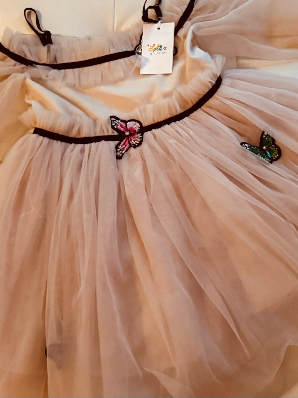 Lola + The Boys Blush Pink Tulle Dress with Butterfly Embellishments